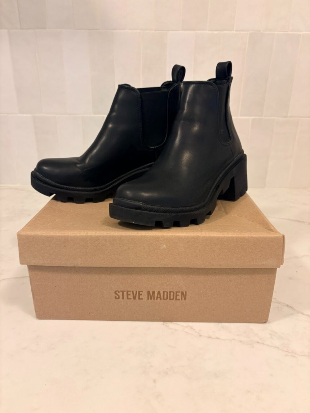 Steve Madden Hadlee Black Chunky Platform Ankle Boots Women's Size 7